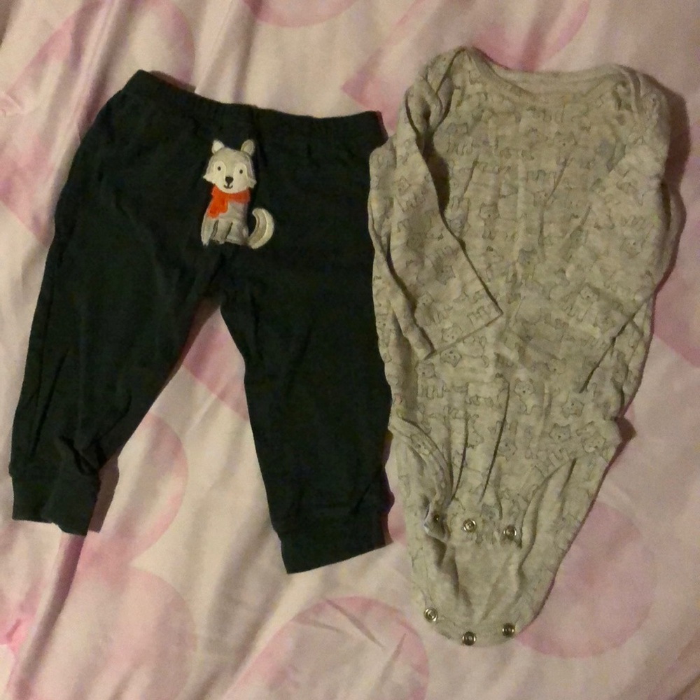 Carters set onesie and pants, Hunter green pants